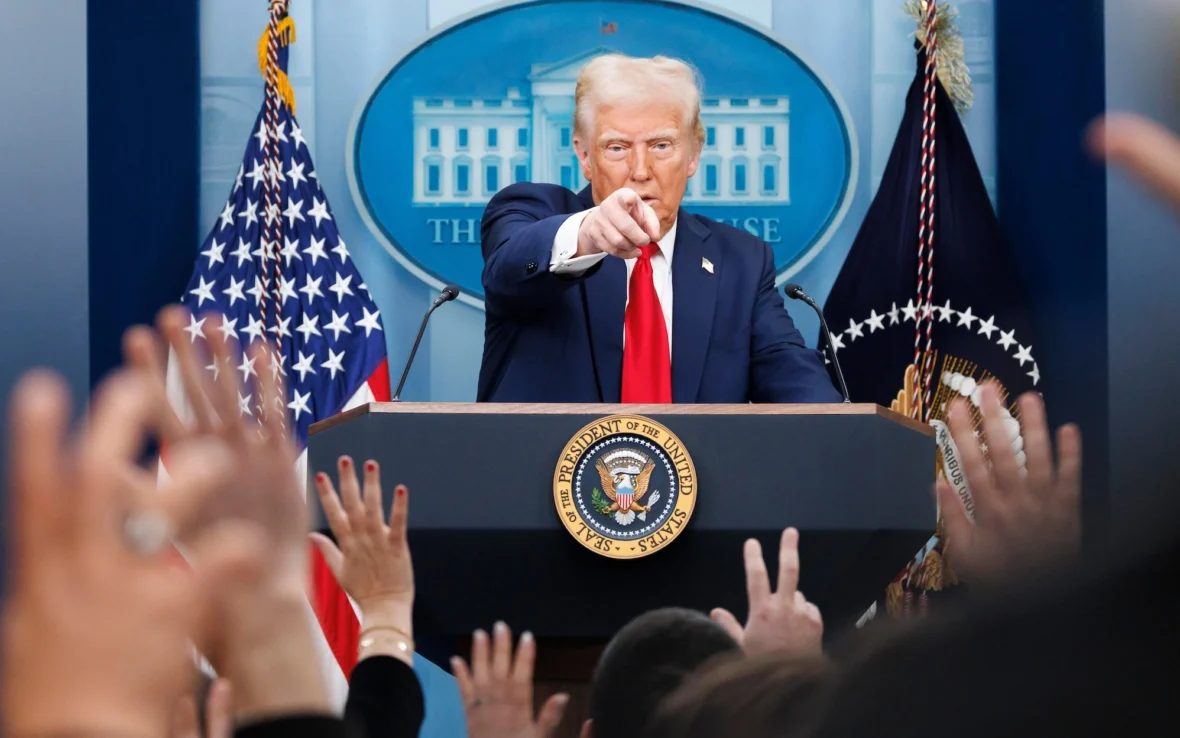 Donald Trump delivers a press conference