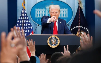 Donald Trump delivers a press conference