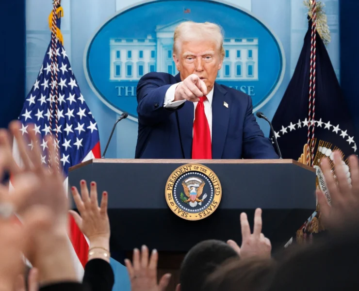 Donald Trump delivers a press conference