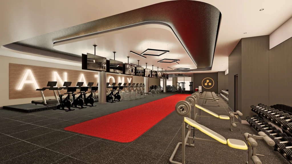 weight room rendering inside Anatomy's Aventura club