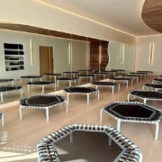 trampolines inside a fitness studio