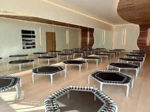 trampolines inside a fitness studio