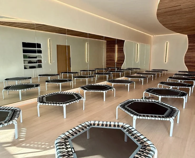 trampolines inside a fitness studio