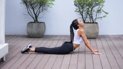 woman stretches