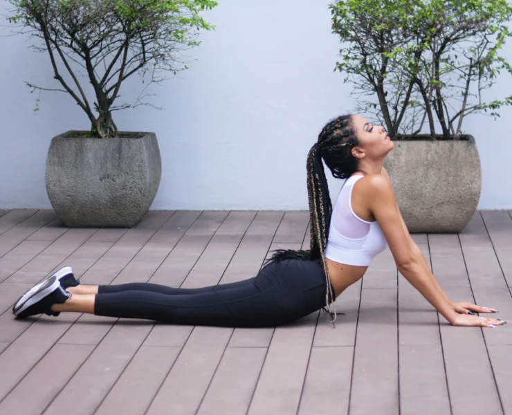 woman stretches