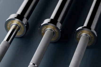 close up of three Eleiko barbells