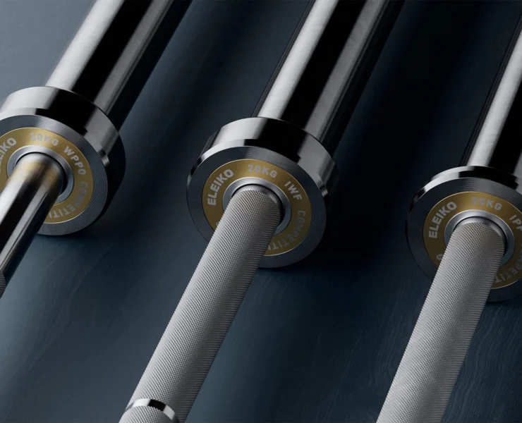 close up of three Eleiko barbells