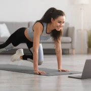 woman works out while streaming a fitness class
