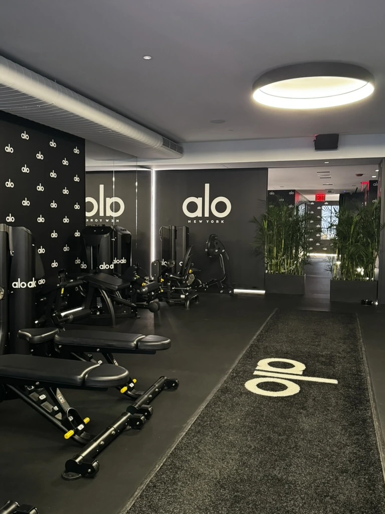 Alo-branded equipment at the Alo Gym in New York City