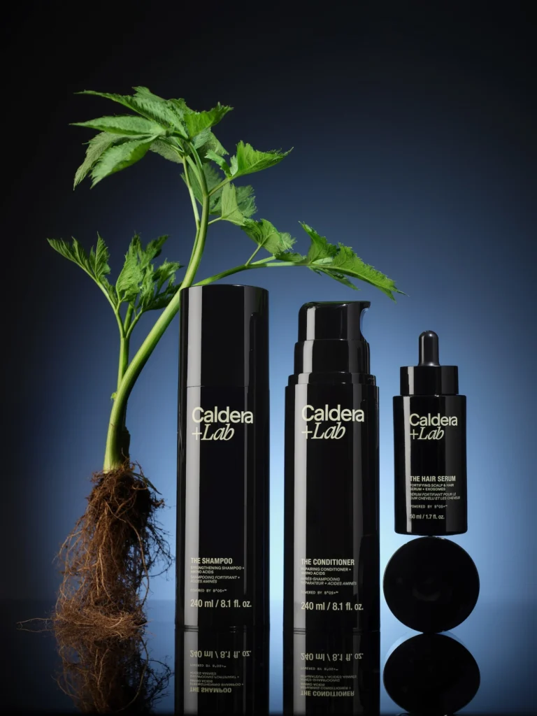 Caldera + Lab products next to a plant