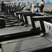 Life Fitness treadmills inside a college gym