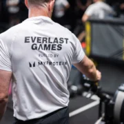 man wears co-branded t-shirt from Everlast Gyms and Myprotein