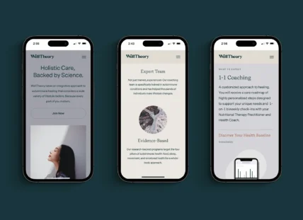 phone screens display the WellTheory app