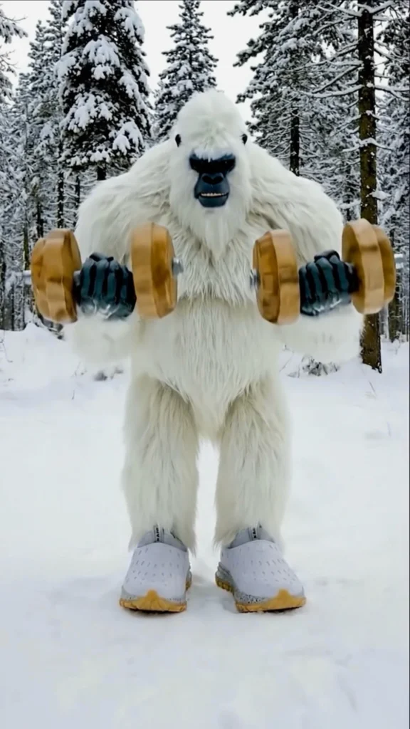 Yeti Boo lifts weights while wearing Kane shoes