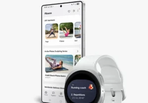 a smartphone and smartwatch display iFIT content