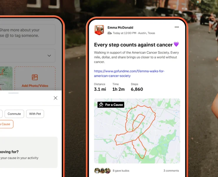 phone app shows Strava's new for a cause feature