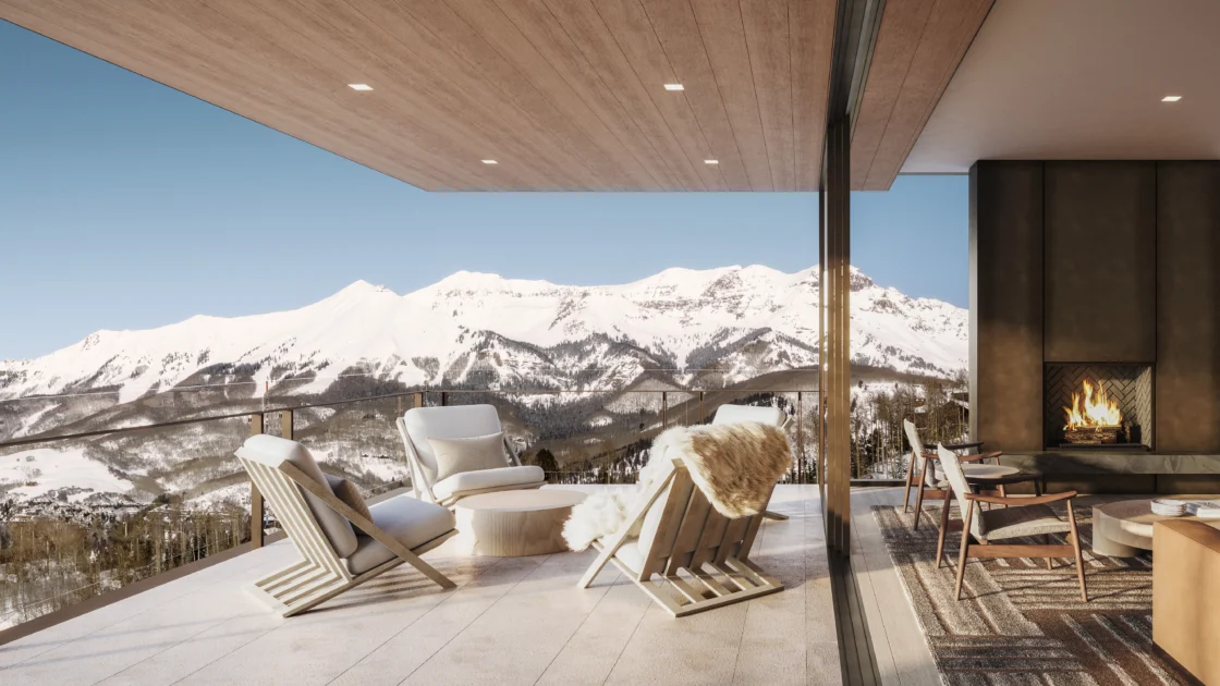 a private residence and view of snowcapped mountains