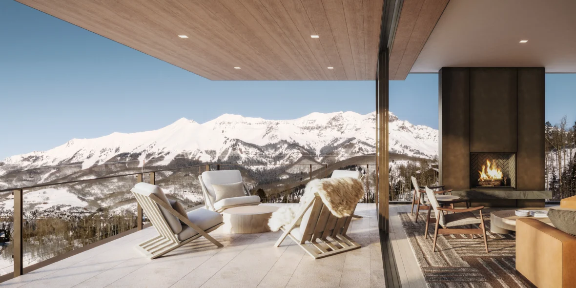 a private residence and view of snowcapped mountains