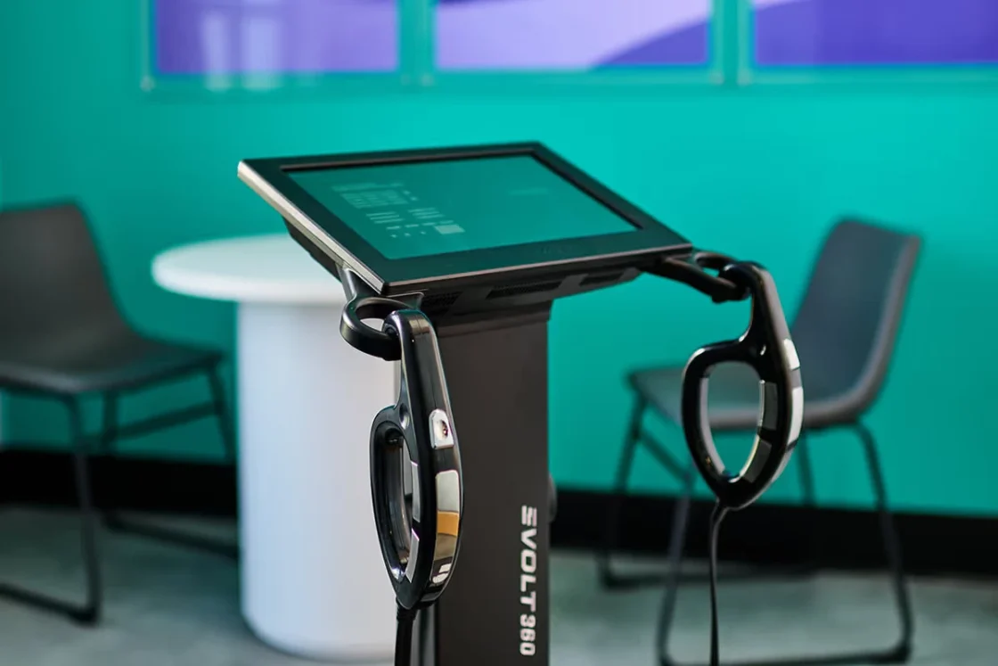An Evolt machine inside an Anytime Fitness club