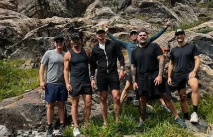 middle-aged men on a hiking trip