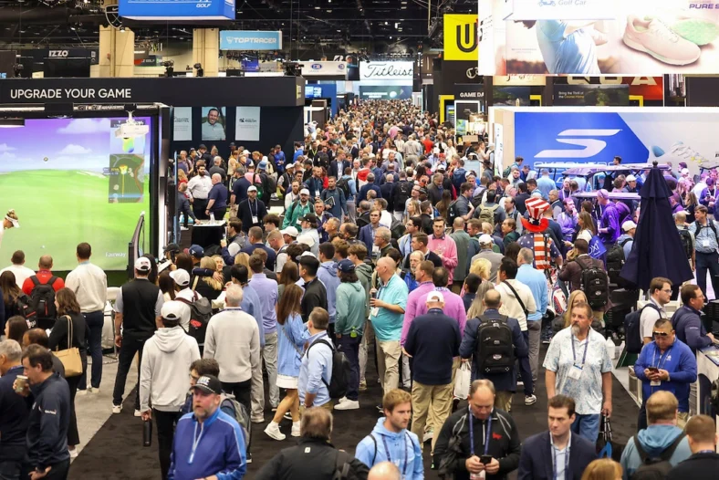 attendees walk the trade show floor at the PGA Show 2026