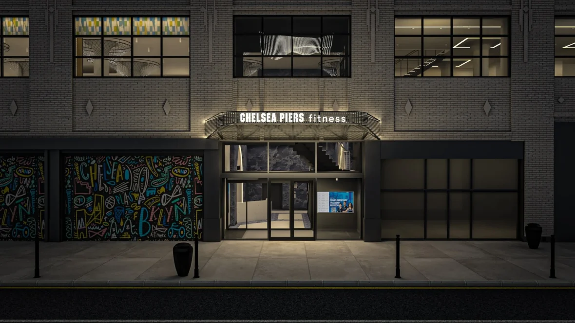 exterior rendering of a new Chelsea Piers Fitness gym