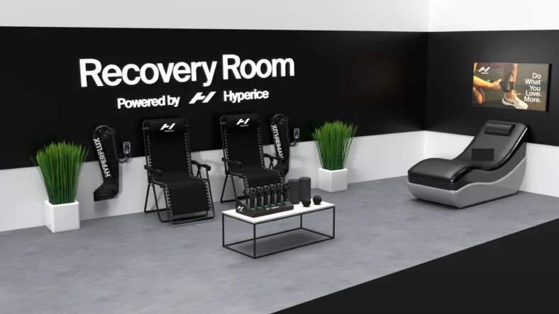 rendering of a Hyperice recovery room inside a fitness facility
