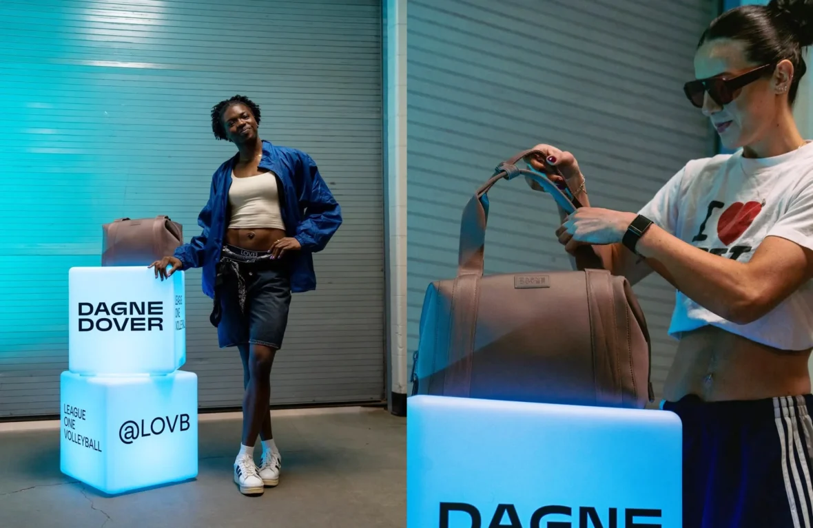 LOVB Madison players Temi Thomas-Ailara and Mariena Hayden with Dagne Dover Landon Carryall