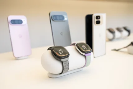 Google Pixel products at the company’s headquarters in Mountain View, California.