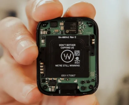 inside of a Whoop wearable shows its microchip