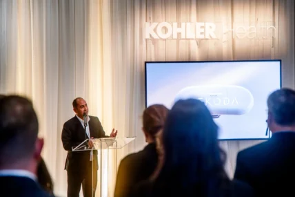 Kash Kapadia speaks at a Kohler Health event