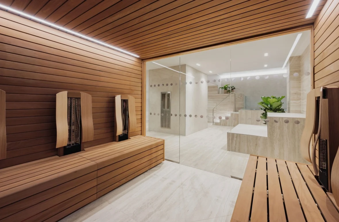 sauna room inside Virgin Active's new Mayfair club
