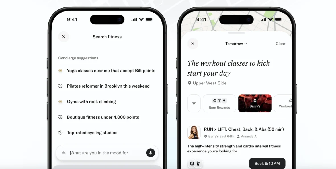 app showing fitness studios on the Bilt app