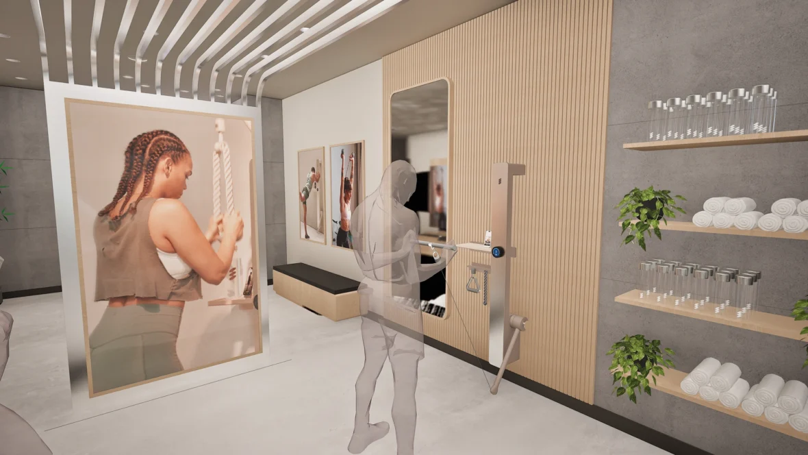 Rendering of an Amp Fitness retail store