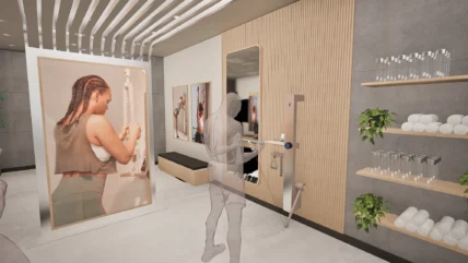 Rendering of an Amp Fitness retail store
