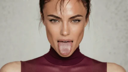 woman with a supplement strip on her toungue