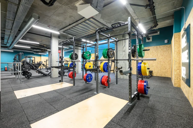 Olympic lifting platforms inside a PureGym