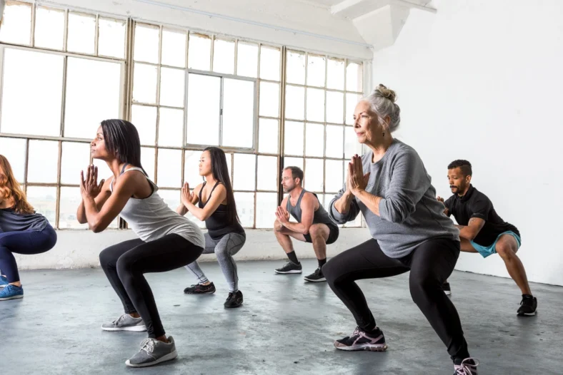 people in a group fitness class