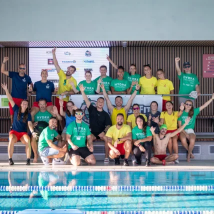 people at a Hyrox-style swimming race