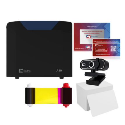 The Bodno A10 bundle illustrates the equipment involved in printing cards on-site.